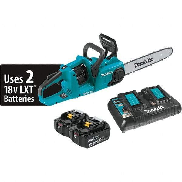 Makita - 18 Volt, 3940 Ft/min, Battery Powered Chainsaw - 14" Guide Bar Length, 3/8" Chain Pitch, 0.043 Chain Gauge - Best Tool & Supply