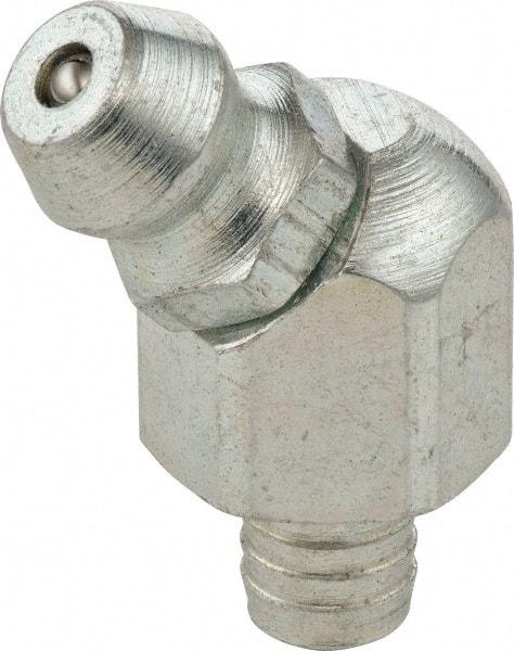 Umeta - 65° Head Angle, 3/16 Drive-In Steel Drive-In Grease Fitting - 3/8" Hex, 0.7031" Overall Height, Zinc Plated Finish - Best Tool & Supply