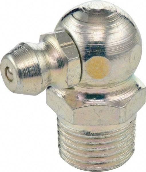 Umeta - 90° Head Angle, 3/8-18 NPT Steel Standard Grease Fitting - 17mm Hex, 20mm Overall Height, 7mm Shank Length, Zinc Plated Finish - Best Tool & Supply