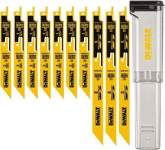 DeWALT - 10 Pieces, 6" to 9" Long x 0.04" Thickness, Bi-Metal Reciprocating Saw Blade Set - Straight Profile, 10-14 to 18 Teeth, Toothed Edge - Best Tool & Supply