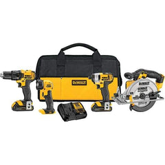 DeWALT - 20 Volt Cordless Tool Combination Kit - Includes 1/2" Drill/Driver, 1/4" Compact Impact Driver, 6-1/2" Circular Saw & Handheld Light, Lithium-Ion Battery Included - Best Tool & Supply