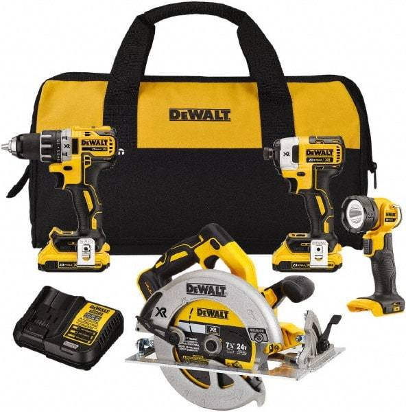 DeWALT - 20 Volt Cordless Tool Combination Kit - Includes 1/2" Drill/Driver, 1/4" Impact Driver, 7-1/4 Circular Saw & LED Worklight, Lithium-Ion Battery Included - Best Tool & Supply