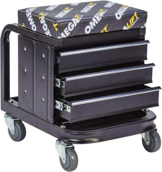 Omega Lift Equipment - 450 Lb Capacity, 4 Wheel Creeper Seat with Drawers - Steel, 18-1/4" Long x 18-7/8" High x 14" Wide - Best Tool & Supply