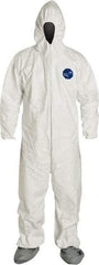 Dupont - Size L Film Laminate General Purpose Coveralls - White, Zipper Closure, Elastic Cuffs, Elastic Ankles, Serged Seams - Best Tool & Supply