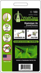 WallClaw Anchors - #8 Screw, 1/2" Diam, 2" Long, 1/4" Thick, Hammer-In Drywall & Hollow Wall Anchor - Nylon, Use with Drywall & Hollow Wall - Best Tool & Supply