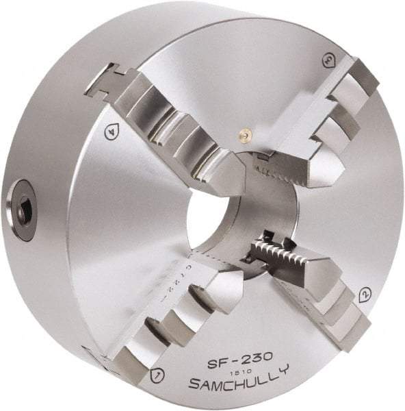 Samchully - 4 Jaw, 310mm Diam, Self Centering Manual Lathe Chuck - Rear Mount, Adjustable, 100mm Through Hole Diam, Forged Steel - Best Tool & Supply