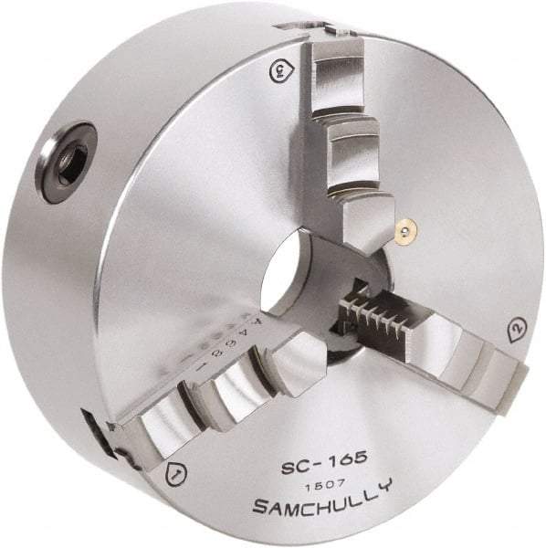 Samchully - 3 Jaw, 405mm Diam, Self Centering Manual Lathe Chuck - Rear Mount, Adjustable, 130mm Through Hole Diam, Forged Steel - Best Tool & Supply