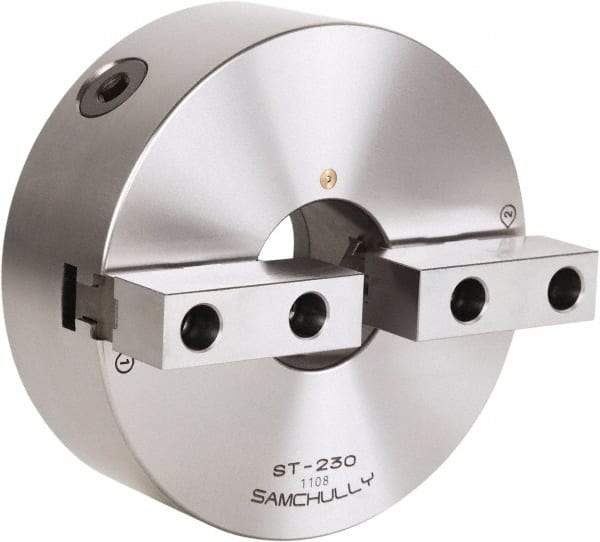 Samchully - 2 Jaw, 232mm Diam, Self Centering Manual Lathe Chuck - Front Mount, Adjustable, 75mm Through Hole Diam, Forged Steel - Best Tool & Supply