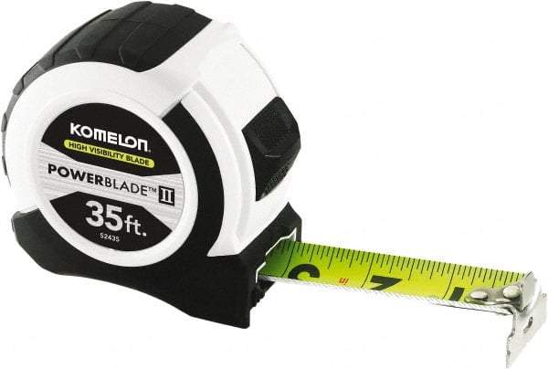 Komelon - 35' x 1-1/16" Yellow Steel Blade Tape Measure - 1/4, 1/8 & 1/16" Graduation, ABS Plastic Case - Best Tool & Supply