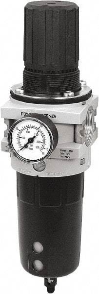 Parker - 1" NPT Port Heavy-Duty 1 Piece Filter/Regulator FRL Unit - Polypropylene Bowl, 465 SCFM, 254 Max psi, 13-1/2" High, Automatic Drain - Best Tool & Supply