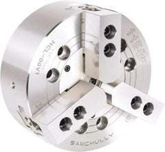 Samchully - 3 Jaw, 304mm Chuck Diam, Plain Back Mount, 0mm Through Hole Diam, Drawbar Hydraulic Power Lathe Chuck - 1.5mm x 60° Serrated Jaw Interface, 2,500 RPM, Steel Body - Best Tool & Supply