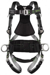 Miller - 400 Lb Capacity, Size Universal, Full Body Construction Safety Harness - Polyester (Outer) & Webbing, Side D-Ring, Quick Connect Leg Strap, Quick Connect Chest Strap, Green/Black - Best Tool & Supply