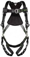 Miller - 400 Lb Capacity, Size Universal, Full Body Construction Safety Harness - Polyester (Outer) & Webbing, Tongue Leg Strap, Quick Connect Chest Strap, Green/Black - Best Tool & Supply