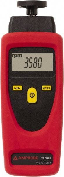 Amprobe - Accurate up to 0.02%, Contact and Noncontact Tachometer - 8 Inch Long x 9 Inch Wide x 1-3/4 Inch Meter Thick, 1 to 99,999 (Optical) and 19,999 (Mechanical) RPM Measurement - Best Tool & Supply