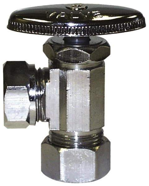 Legend Valve - NPT 1/2 Inlet, 110 Max psi, Chrome Finish, Rubber Water Supply Stop Valve - 1/2 Compression Outlet, Angle, Silver Handle, For Use with Potable Water Applications - Best Tool & Supply