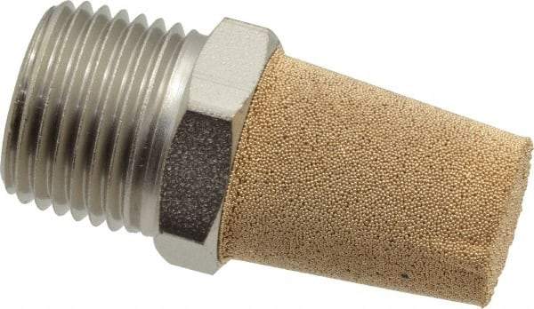 PRO-SOURCE - 1/2 Male NPT, 7/8" Hex, 1-7/8" OAL, Exhaust Muffler - 300 Max psi, 92 Decibel Rating, Sintered Bronze - Best Tool & Supply