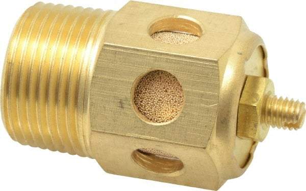 PRO-SOURCE - 3/4 Male NPT, 1-1/16" Hex, 2-3/8" OAL, Speed Control Muffler - 300 Max psi, 70 CFM, Brass - Best Tool & Supply