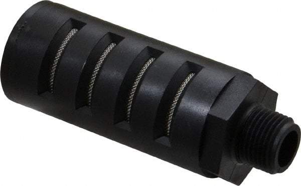 PRO-SOURCE - 3/8 Male NPT, 1" Hex, 3-27/64" OAL, Muffler - 150 Max psi, Glass Filled Nylon - Best Tool & Supply