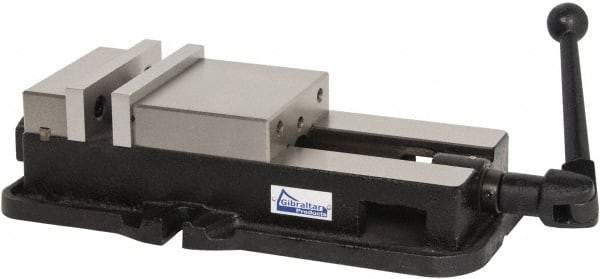 Gibraltar - 6" Jaw Width, 7-1/2" Jaw Opening Capacity, Horizontal Stationary Machine Vise - Manual Operation, 1 Station, 18-1/2" Long x 4-5/8" High x 1-19/32" Deep, 1-19/32" Jaw Height, Ductile Iron - Best Tool & Supply