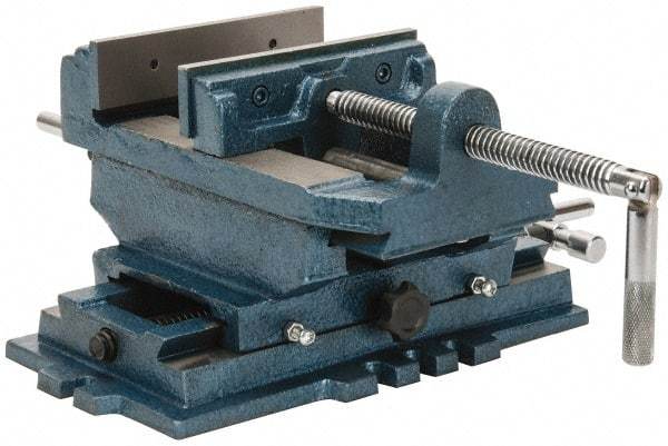 Interstate - 5-3/4" Jaw Opening Capacity x 1-1/2" Throat Depth, Horizontal Drill Press Vise - 6" Wide x 1-31/64" High Jaw, Cross Slide Base, Standard Speed, 11-1/2" OAL x 6.2" Overall Height, Cast Iron - Best Tool & Supply