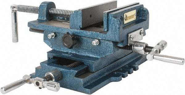 Interstate - 5-5/16" Jaw Opening Capacity x 1-5/16" Throat Depth, Horizontal Drill Press Vise - 5" Wide x 1-5/16" High Jaw, Cross Slide Base, Standard Speed, 10" OAL x 5.3" Overall Height, Cast Iron - Best Tool & Supply