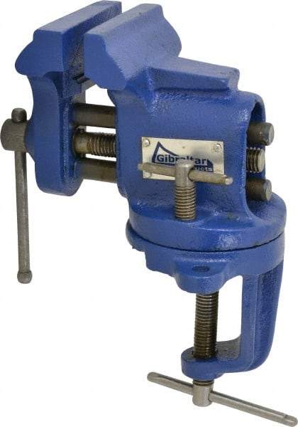 Gibraltar - 2-1/2" Jaw Width, 2-1/2" Opening Capacity, 1-5/8" Throat Depth, Cast Iron Swivel Bench Vise - Clamp-On Base Attachment - Best Tool & Supply