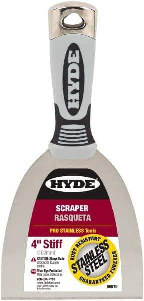 Hyde Tools - Stiff Stainless Steel Stiff Chisel - 4" Blade Width, 4" Long Cushioned Grip/Hammerhead Plastic Overmold Handle - Best Tool & Supply