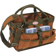 Bucket Boss - 12 Pocket Brown & Green Polyester Tool Tote - 16" Wide x 7" Deep x 8" High - Best Tool & Supply