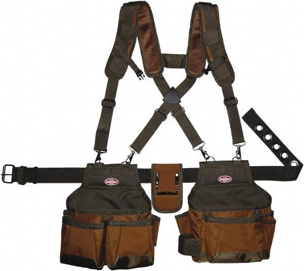 Bucket Boss - 30" to 52" Waist Tool Rig - 12 Pocket, Polyester, Brown/Green - Best Tool & Supply