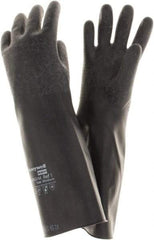 North - Size M (8), 14" Long, 14 mil Thick, Butyl Chemical Resistant Gloves - Rough Finish, Rolled Cuff, Black, FDA Approved - Best Tool & Supply