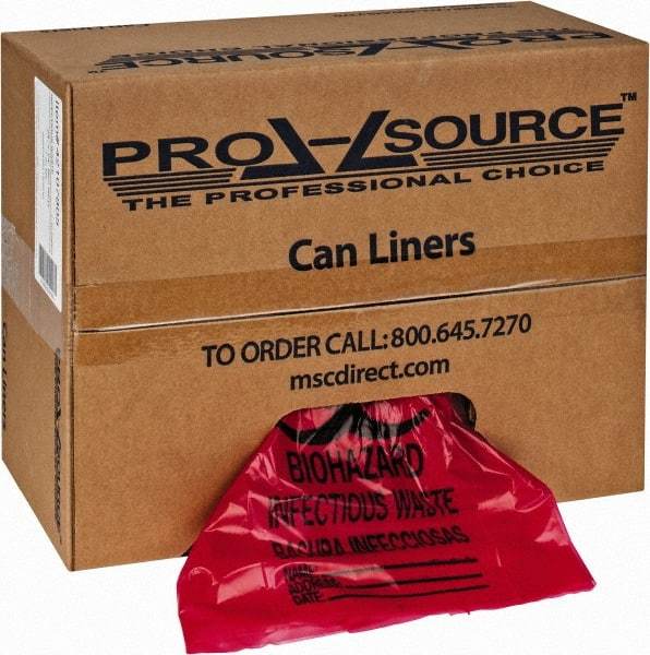 PRO-SOURCE - 10 Gal Capacity, Red, Hazardous Waste Bag - 1.3 mil Thick x 24" Wide x 24" High, Roll - Best Tool & Supply