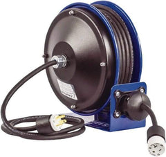 CoxReels - 16 AWG, 30' Cable Length, Cord & Cable Reel with Outlet End - 1 Outlet, NEMA 5-15R, 13 Amps, 115 Volts, SJO Cable, Blue Reel, Spring Driven Reel - Best Tool & Supply