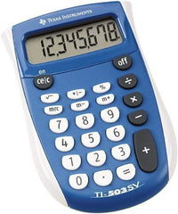 Texas Instruments - LCD Handheld Calculator - 2-5/8 x 4-3/8 Display Size, Blue & White, Battery Powered, 1" Long x 4-1/2" Wide - Best Tool & Supply