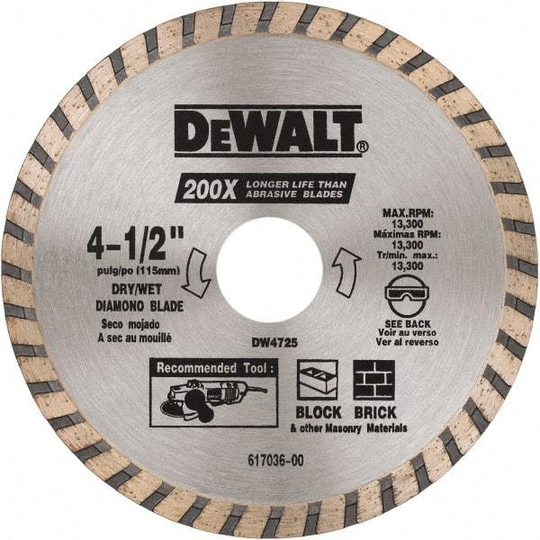 DeWALT - 4-1/2" Diam, 5/8 & 7/8" Arbor Hole Diam, Wet & Dry Cut Saw Blade - Diamond Matrix, Standard Round Arbor - Best Tool & Supply