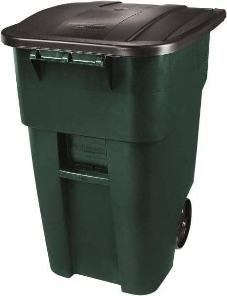 Rubbermaid - 50 Gal Green Square Trash Can - Polyethylene, 36-1/2" High x 28-1/2" Long x 23.38" Wide - Best Tool & Supply