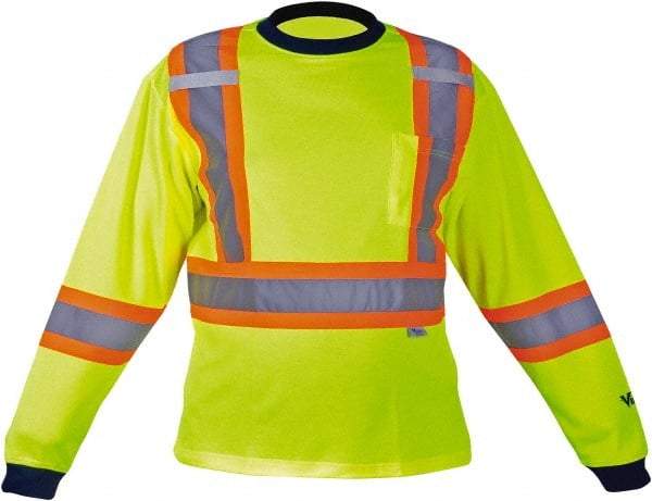 Viking - Size M, Hi-Viz Lime, High Visibility, Long Sleeve T-Pocket, - 40" Chest, 1 Pocket, Cotton/Polyester - Best Tool & Supply