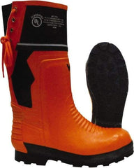 Viking - Men's Size 13 Medium Width Steel Work Boot - Black, Orange, Rubber Upper, Nitrile Rubber Outsole, 15" High, Chemical Resistant, Waterproof, Non-Slip, Cut Resistant - Best Tool & Supply