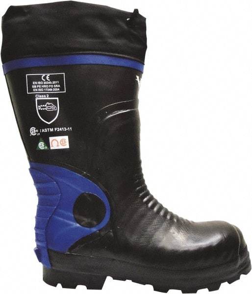 Viking - Men's Size 13 Medium Width Steel Work Boot - Black, Blue, Rubber Upper, Nitrile Rubber Outsole, 15" High, Non-Slip, Chemical Resistant, Waterproof, Electric Shock Resistant - Best Tool & Supply