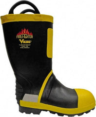 Viking - Men's Size 11 Medium Width Steel Work Boot - Black, Yellow, Rubber Upper, Nitrile Rubber Outsole, 14" High, Non-Slip, Waterproof - Best Tool & Supply