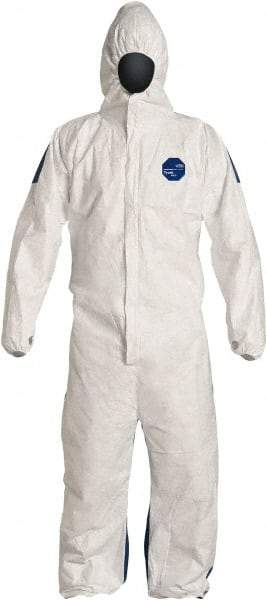 Dupont - Size M Film Laminate General Purpose Coveralls - White/Blue, Zipper Closure, Elastic Cuffs, Elastic Ankles, Serged Seams, Hazard Level D & C - Best Tool & Supply