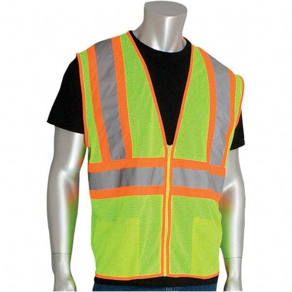 PIP - Size S High Visibility Yellow Mesh General Purpose Vest - 54" Chest, ANSI 107, Zipper Closure, 2 Pockets, Polyester - Best Tool & Supply