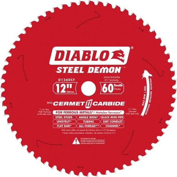 Freud - 12" Blade Diam, 60 Teeth, Carbide-Tipped Cold Saw Blade - 1" Arbor Hole Diam, 0.071" Blade Thickness - Best Tool & Supply