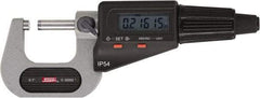 SPI - 7 to 8" Range, 0.00005" Resolution, Standard Throat IP54 Electronic Outside Micrometer - 0.00028" Accuracy, Friction Thimble, Carbide-Tipped Face, LR44 Battery, Includes NIST Traceable Certification of Inspection - Best Tool & Supply