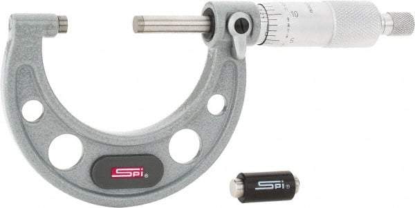 SPI - 1 to 2" Range, 0.0001" Graduation, Mechanical Outside Micrometer - Ratchet Stop Thimble, 1-1/2" Throat Depth, Accurate to 0.0002" - Best Tool & Supply