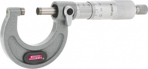 SPI - 0 to 25mm Range, 0.01mm Graduation, Mechanical Outside Micrometer - Ratchet Stop Thimble, 28mm Throat Depth, Accurate to 0.004mm - Best Tool & Supply