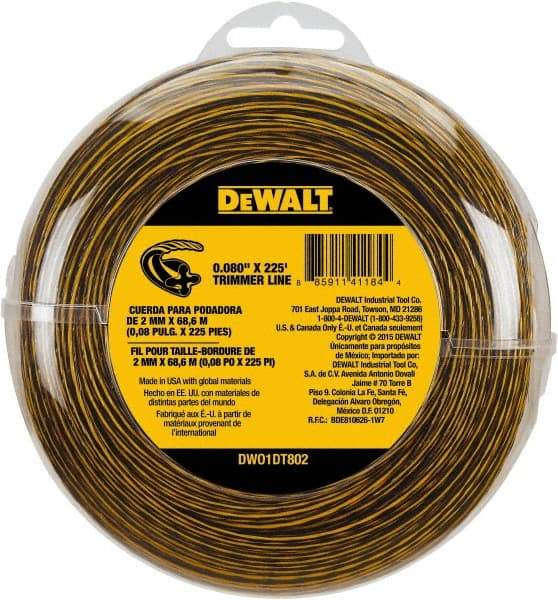 DeWALT - 0.08" Diam, 225' Long String Trimmer Replacment Line - For DCST920B, DCST920P1, DCST970X1, DCST990B, DCST990H1, DCST990M1 - Best Tool & Supply