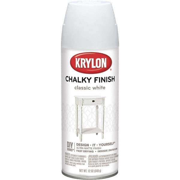 Krylon - White, Flat, Aerosol Spray Paint - 15 to 20 Sq Ft per Can, 12 oz Container - Best Tool & Supply