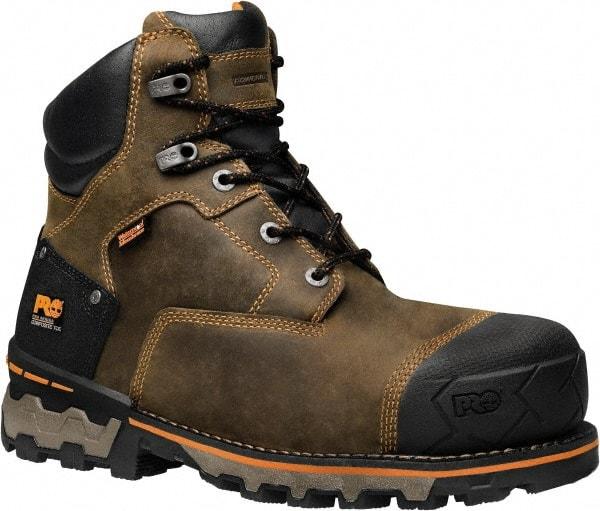 Timberland PRO - Men's Size 10.5 Medium Width Composite Work Boot - Brown, Leather, Rubber Upper, TPU Outsole, 6" High, Safety Toe, Waterproof - Best Tool & Supply