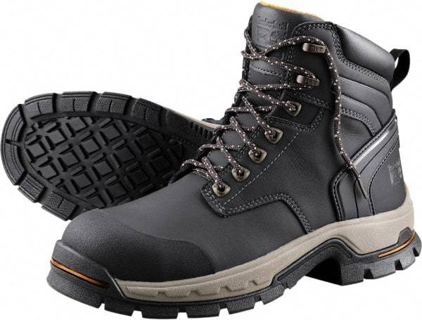 Timberland PRO - Men's Size 8 Wide Width Steel Work Boot - Black, Microfiber Upper, Rubber Outsole, 6" High, Non-Slip, Safety Toe - Best Tool & Supply