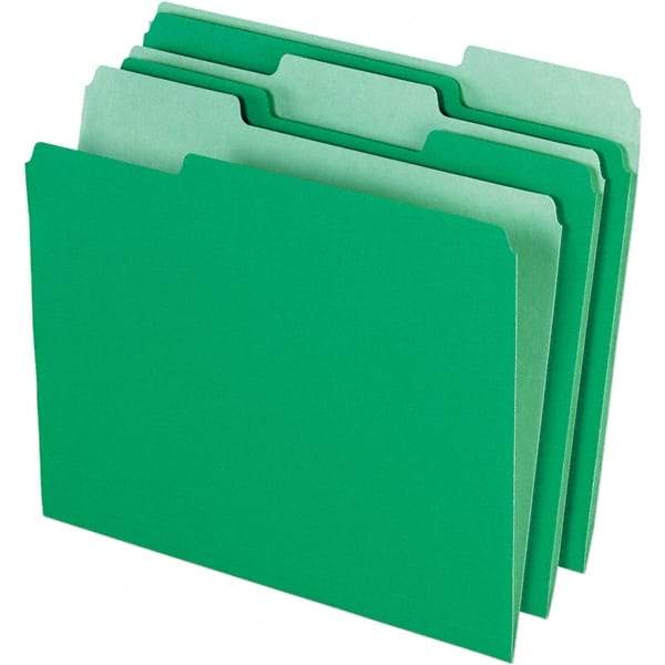 Pendaflex - 14-5/8 x 9-3/16", Letter Size, Bright Green, File Folders with Top Tab - 11 Point Stock, Assorted Tab Cut Location - Best Tool & Supply